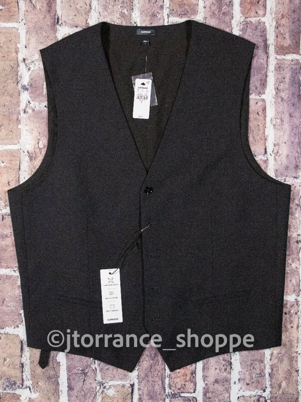 L ~ NEW Express Slim Black Wool-Blend Washable Modern Tech Suit Vest, REG $98